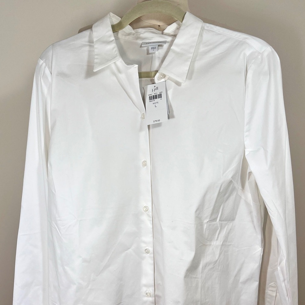 J Jill White Shirt Collection Women's Size Large Button-Up Cotton Blend